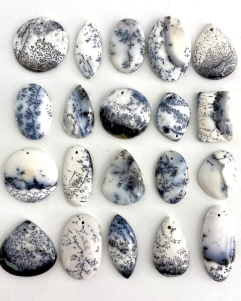 Dendritic Agate Mixed Shape Top Drilled Cabochons Approx 25 - 30mm with 0.8mm Drill Hole 5 Piece Pack