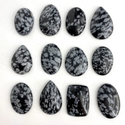 Snowflake Obsidian Mixed Shape Top Drilled Cabochons Approx 15 - 25mm with 0.8mm Drill Hole 3 Piece Pack