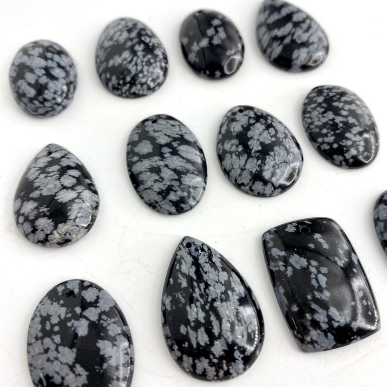 Snowflake Obsidian Mixed Shape Top Drilled Cabochons Approx 15 - 25mm with 0.8mm Drill Hole 3 Piece Pack - Image 3