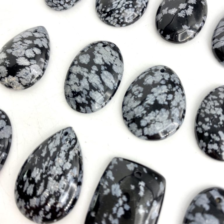 Snowflake Obsidian Mixed Shape Top Drilled Cabochons Approx 15 - 25mm with 0.8mm Drill Hole 3 Piece Pack - Image 2