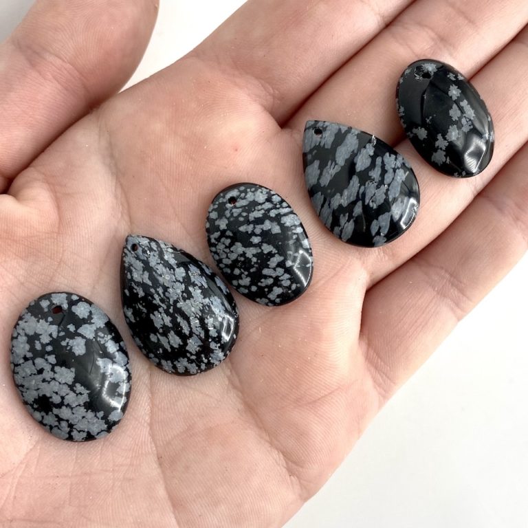 Snowflake Obsidian Mixed Shape Top Drilled Cabochons Approx 15 - 25mm with 0.8mm Drill Hole 3 Piece Pack - Image 4