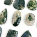 Moss Agate Rectangle Shape Cabochons Approx 25 - 35mm angled flat lay 2