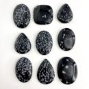 Snowflake Obsidian Mixed Shape Top Drilled Cabochon Approx 30 - 40mm with 0.8mm Drill Hole