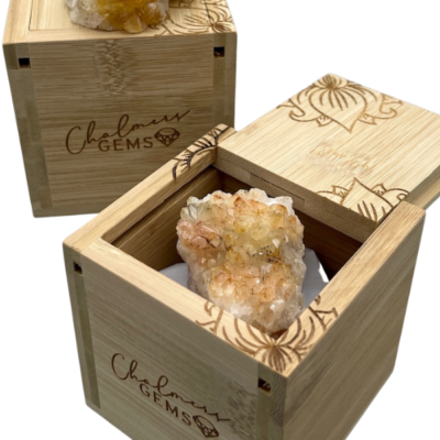 Citrine in Lotus Flower Etched Bamboo Intent Box