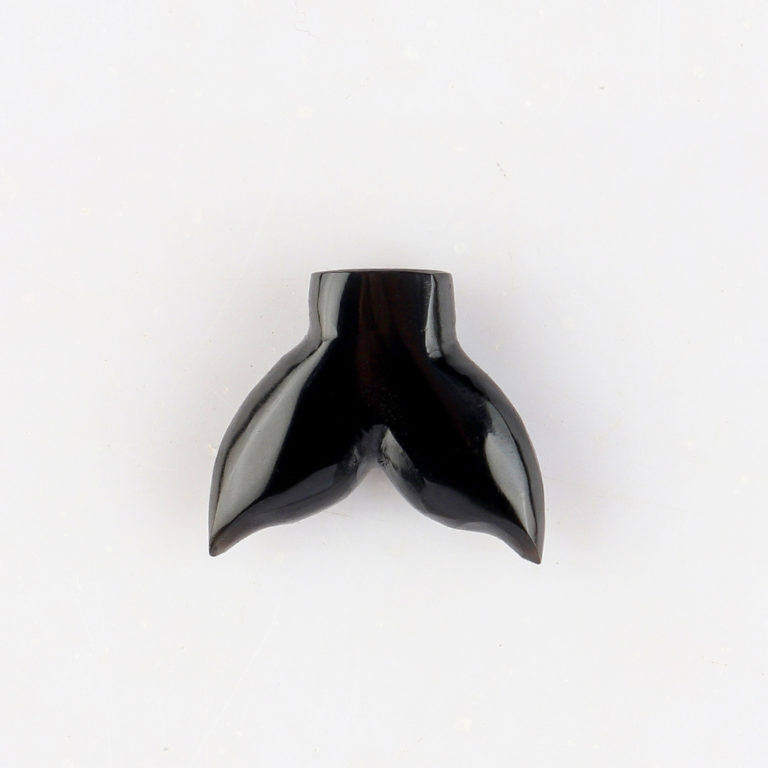 Black Obsidian Through Drilled Whale Tail Approx 17 x 20 x 6mm with 1mm Drill Hole