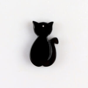 Black Obsidian Top Drilled Cat Silhouette Approx 30 x 20 x 6mm with 1mm Drill Hole INDIA
