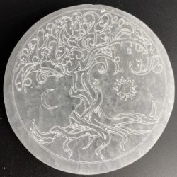 Selenite Round Tree of Life Etched Plate Approx 10cm