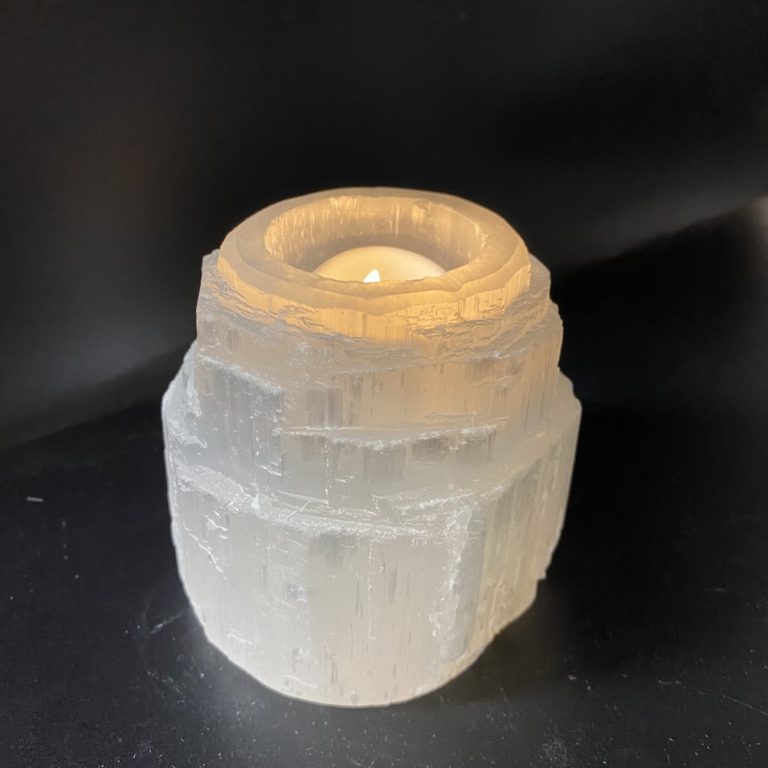 Selenite Rough Tealight Candle Holder Approx 8cm - Image 6