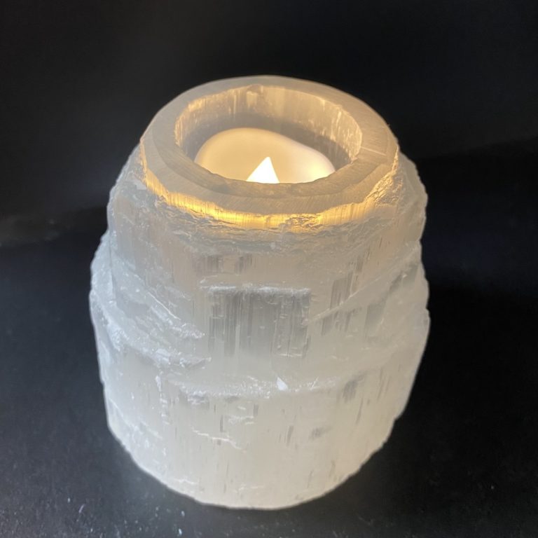 Selenite Rough Tealight Candle Holder Approx 8cm - Image 2