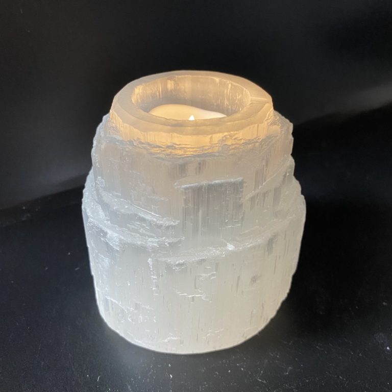 Selenite Rough Tealight Candle Holder Approx 8cm - Image 5
