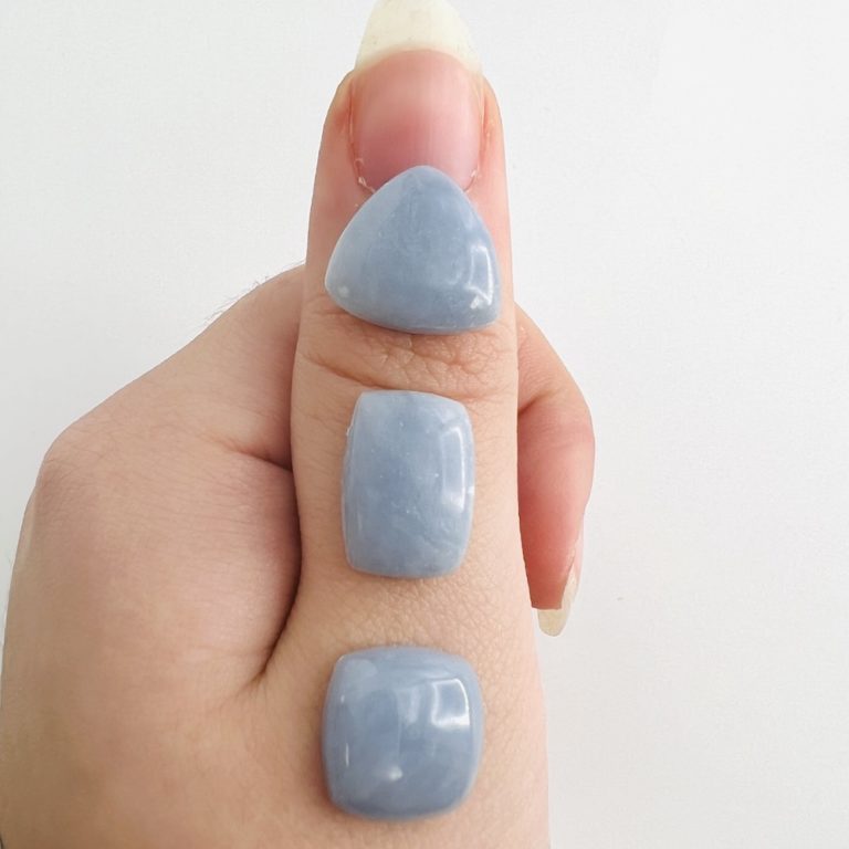 Angelite Ring Sized Mixed Shape Cabochons Approx 10 - 15mm 3 Piece Pack - Image 3
