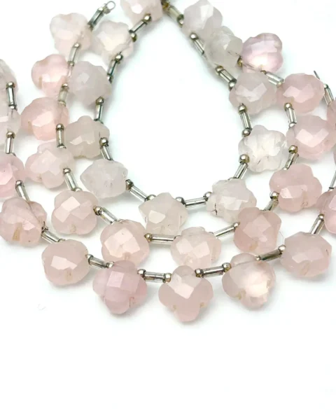 Rose Quartz Faceted Four Leaf Clover Approx 10mm Beads 12 Piece Strand