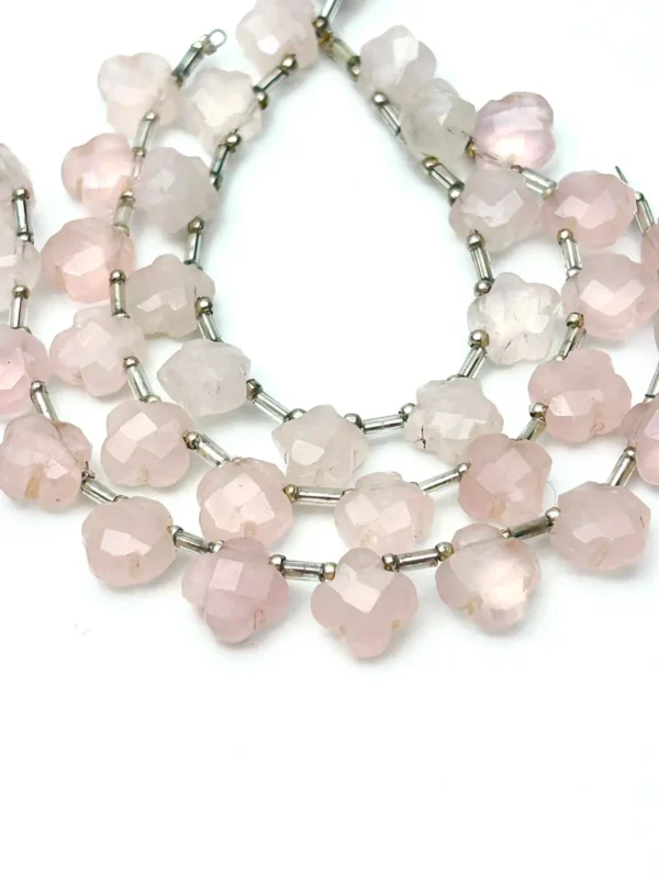 Rose Quartz Faceted Four Leaf Clover Approx 10mm Beads 12 Piece Strand