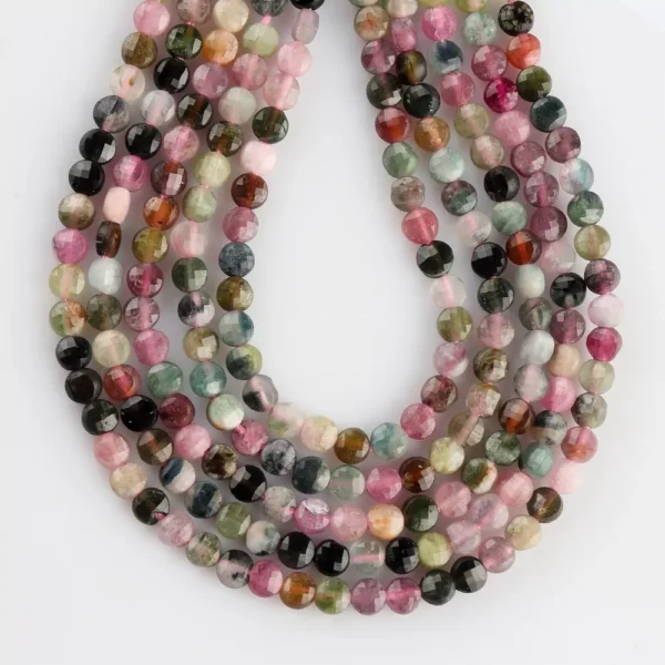 Multi Tourmaline Micro Faceted Coin Beads Approx 4mm 32cm Strand - Image 5