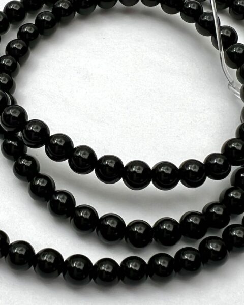 Black Agate Smooth Round Approx 4mm Beads Approx 38cm Strand