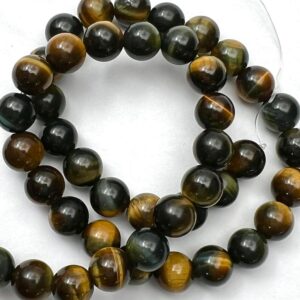 8mm Yellow & Blue Tigers Eye Beads - Smooth Round Gemstone Strand (38cm)