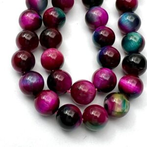 8mm Pink & Blue Tigers Eye (dyed) Beads - Smooth Round Gemstone Strand (38cm)