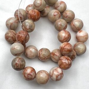12mm Red Veined Jasper Beads - Smooth Round Gemstone Strand (38cm)