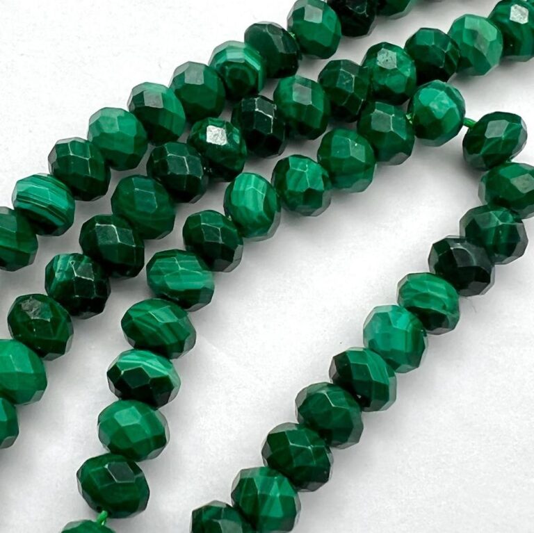 Malachite Faceted Rondelles Approx 2 x 4mm Approx 38cm Strand
