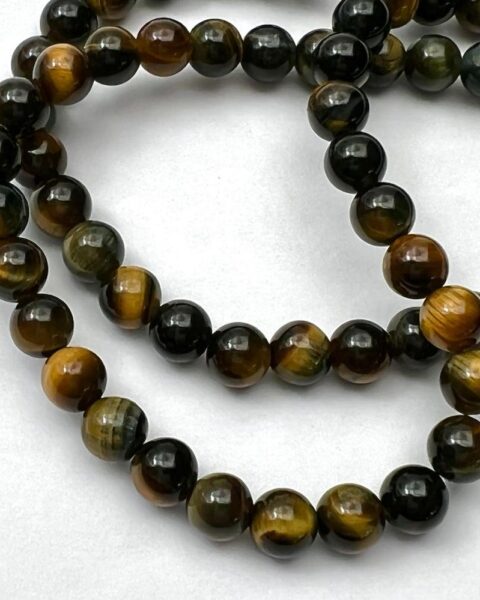 Yellow & Blue Tigers Eye Smooth Round Approx 6mm Beads Approx 38cm Strand