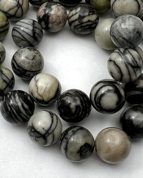 Black Vein Jasper Smooth Round Approx 10mm Beads Approx 38cm Strand