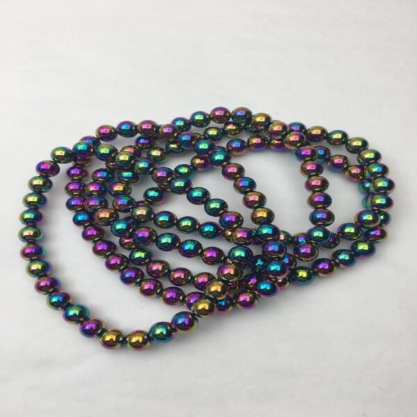 Colourful Hematite 6mm Round Beads Stretchy Bracelet - Image 3