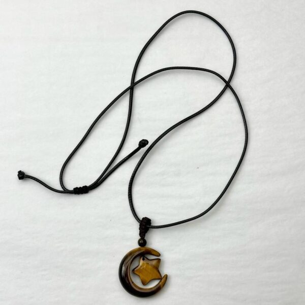 Tigers Eye Star & Moon Pendant Cord Necklace - Image 2