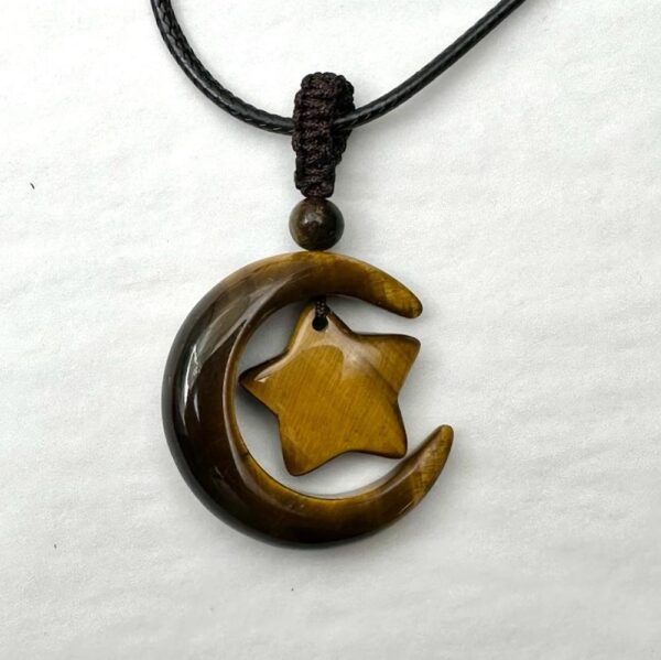 Tigers Eye Star & Moon Pendant Cord Necklace