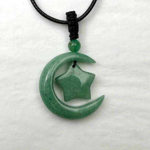 Green Aventurine Star & Moon Pendant Cord Necklace