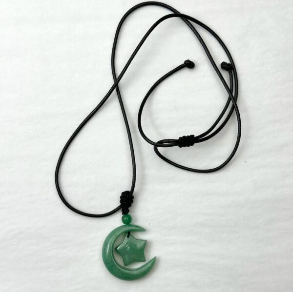 Green Aventurine Star & Moon Pendant Cord Necklace - Image 3