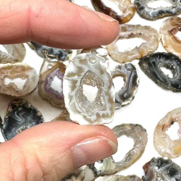 Agate Druzy Slice Approx 2 - 3.5cm Top Drilled with 2mm Drill Hole 2pcs - Image 6