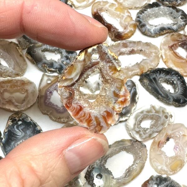 Agate Druzy Slice Approx 2 - 3.5cm Top Drilled with 2mm Drill Hole 2pcs - Image 5
