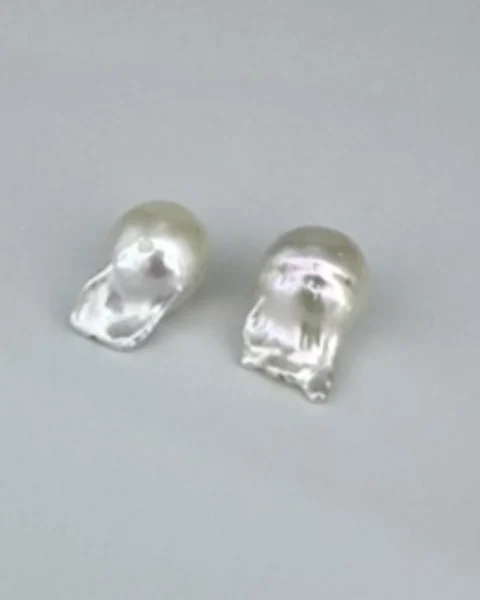 Freshwater Cultured Metallic White Baroque Pearls Approx 10 x 15mm Half Drilled 1 Pair