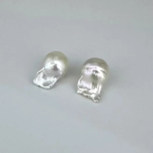 Freshwater Cultured Metallic White Baroque Pearls Approx 10 x 15mm Half Drilled 1 Pair