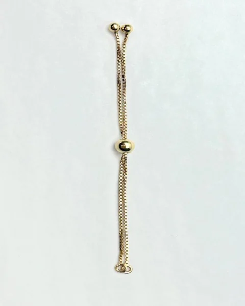 Gold Plated Sterling Silver Box Chain Slider Bolo Bracelet Finding with Adjustable Ball Clasp 150mm