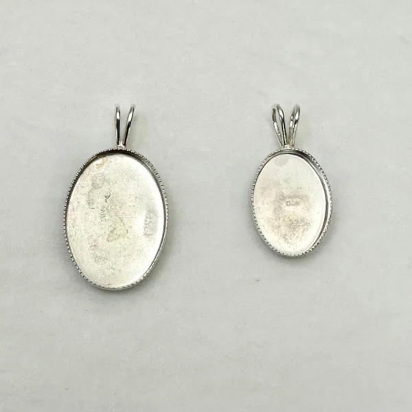 Sterling Silver Oval Bezel Setting Pendant Blank with Loop 2 Piece Pack Approx 14 x 10mm & 18 x 13mm