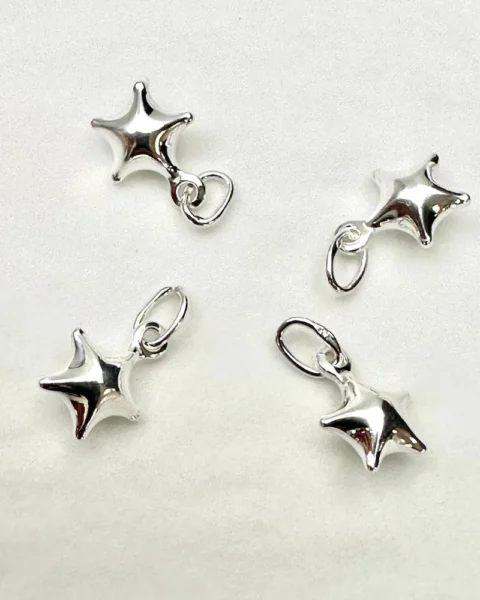 Sterling Silver Star Charm Approx 6 x 6.5mm 4 Piece Pack