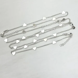 Sterling Silver Heart Link Anklet 9 inch Chain with 1 inch Extender 4 Piece Pack