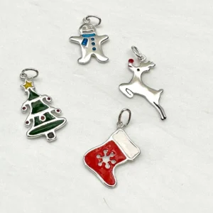 Sterling Silver Christmas Charms 4 Piece Pack inc Christmas Tree, Stocking, Gingerbread Man and Reindeer