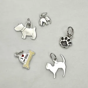 Sterling Silver Animal Charms 5 Piece Pack inc Dog, Cat, Paw Print, Bone and Elephant