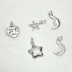 Sterling Silver Star & Moon Charms inc 2 x Stars, I Love You Heart & 2 x Hearts