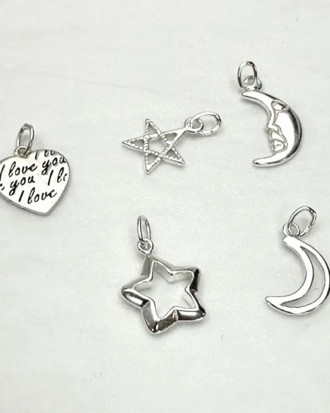 Sterling Silver Star & Moon Charms inc 2 x Stars, I Love You Heart & 2 x Hearts