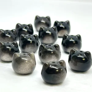 Obsidian Cat Head Bead Approx 12 - 13mm Through Drilled 3pc Pack