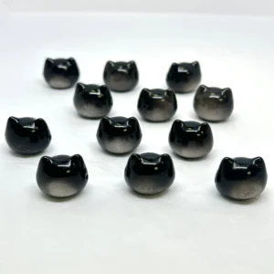 Obsidian Carved Cat Head Bead Approx 15mm Side Drilled 3pc Pack