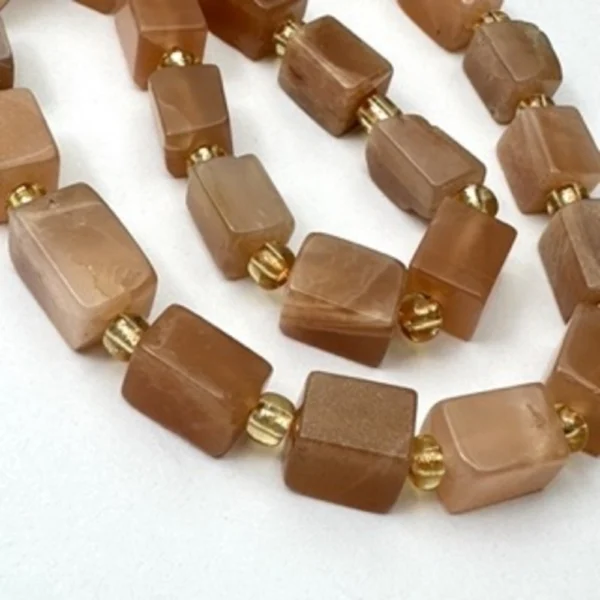 Peach Moonstone Rectangle Approx 8 x 12mm Beads with Spacers Approx 38cm Strand
