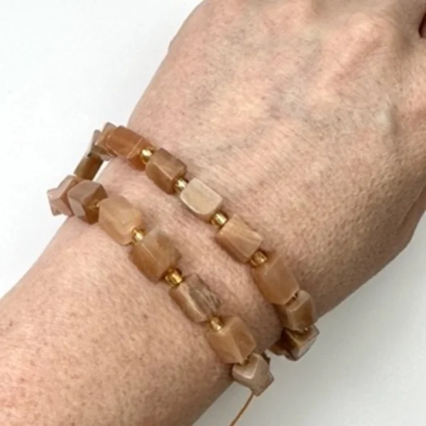 Peach Moonstone Rectangle Approx 8 x 12mm Beads with Spacers Approx 38cm Strand - Image 3