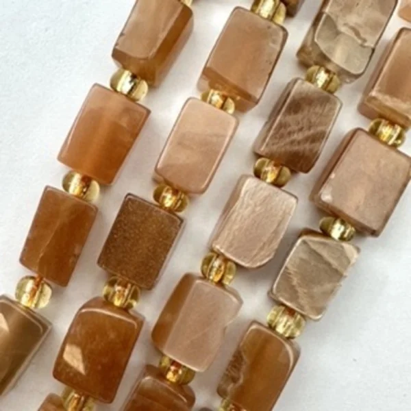 Peach Moonstone Rectangle Approx 8 x 12mm Beads with Spacers Approx 38cm Strand - Image 2