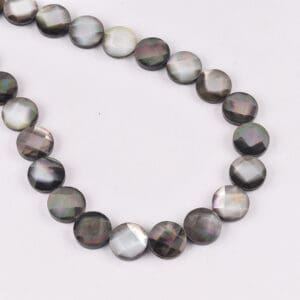 14 x 14mm Abalone Shell Silver (constructed) Beads - Coin Shape Gemstone Strand (38cm)