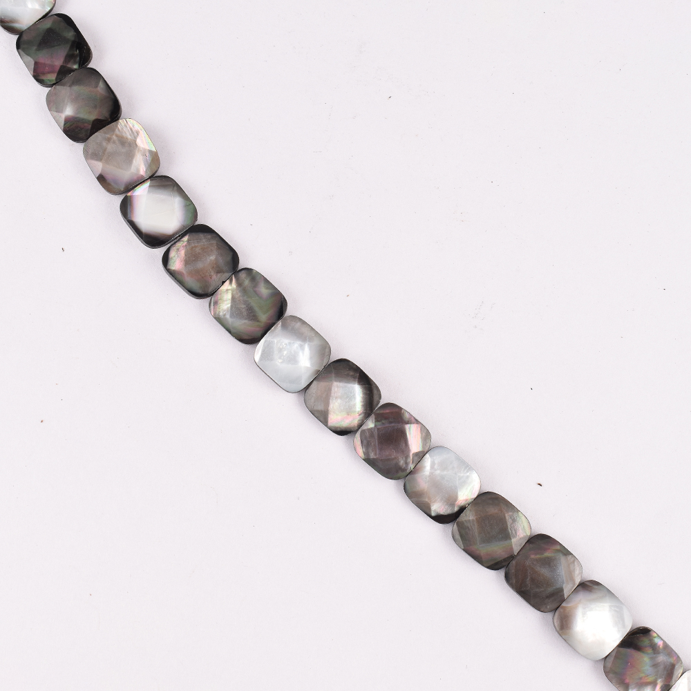 14 x 14mm Abalone Shell Silver (constructed) Beads - Square Gemstone Strand (38cm)