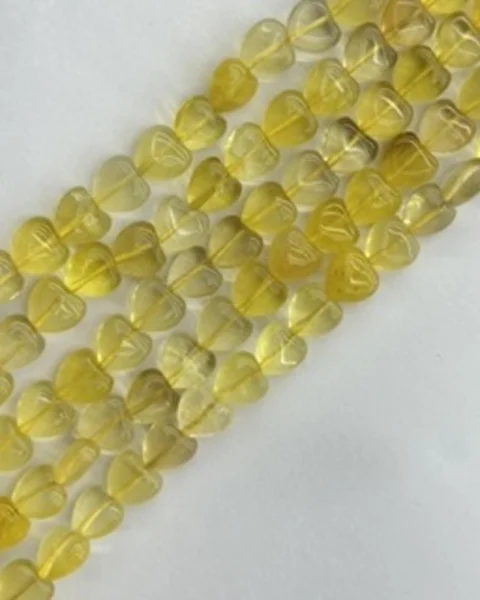 Yellow Fluorite Puffy Heart Beads Approx 10x10mm 38cm Strand CHINA